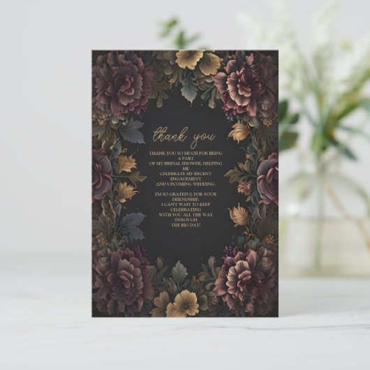 Foto Victoriaanse gotische bloemrijke lijst bruids Bedankkaart (Staand voorkant)