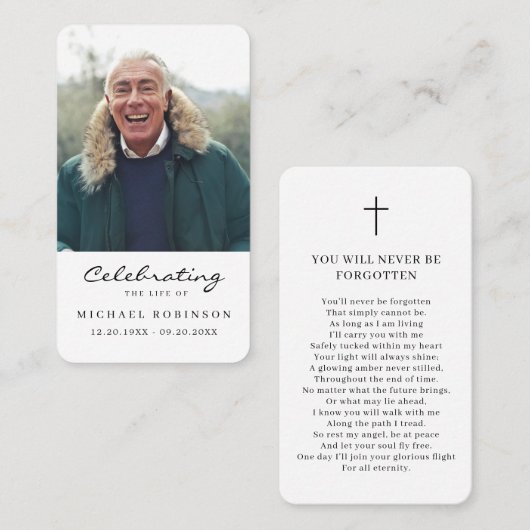 Foto Viering van het Leven Begrafenisgebed Kaart Visitekaartje (Voorkant / Achterkant)