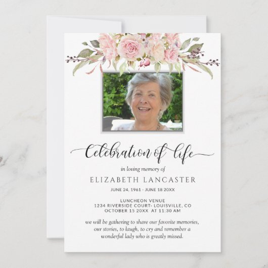 Foto: Viering van het leven, Floral Funeral Invite Kaart (Voorkant)