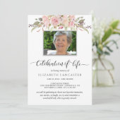 Foto: Viering van het leven, Floral Funeral Invite Kaart (Staand voorkant)