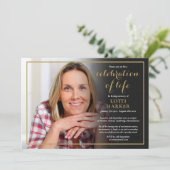 Foto viering van het leven rouwkaart goud schrift kaart (Staand voorkant)