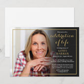 Foto viering van het leven rouwkaart goud schrift kaart (Voorkant / Achterkant)