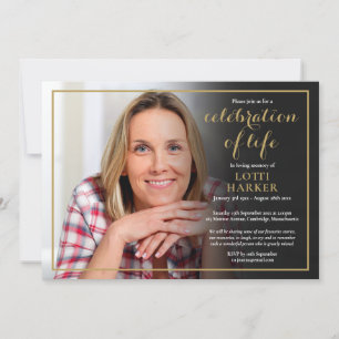 Foto viering van het leven rouwkaart goud schrift kaart