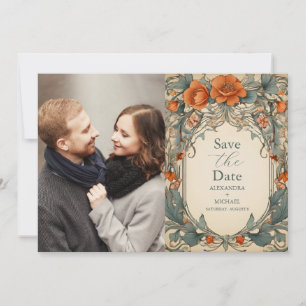 Foto Vintage Bloemige Art Nouveau Bruiloft Save The Date