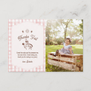 Foto Vintage Cowgirl Rodeo Gingham Meisje Verjaard Bedankkaart