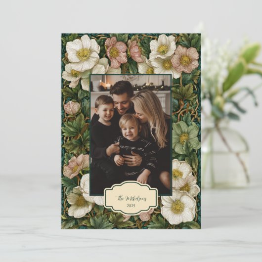 Foto Vintage Kerstbloem Feestdagenkaart (Staand voorkant)