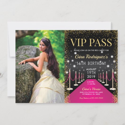 Foto VIP Pass Hollywood Roze Rode Tapijt Verjaarda Kaart (Voorkant)