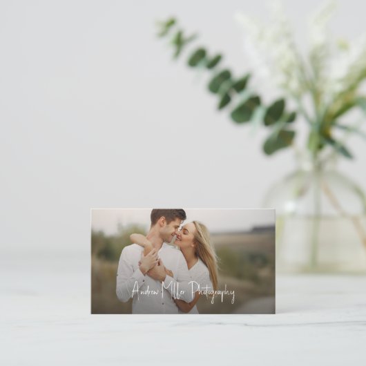 Foto Visitekaartje met QR Code script overlay (Staand voorkant)