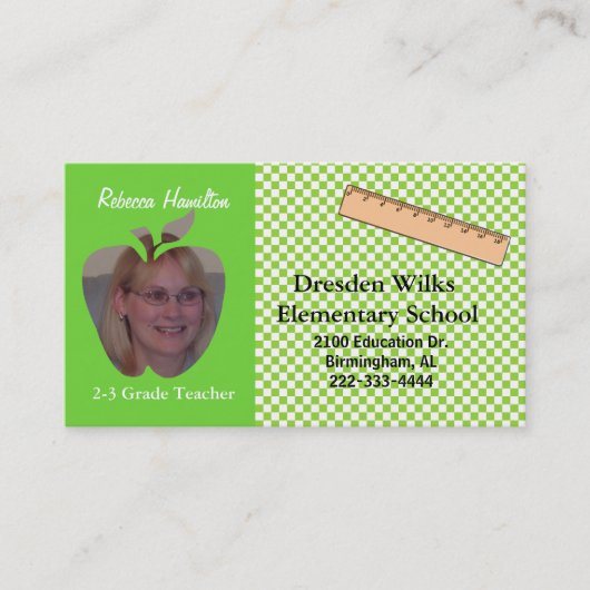 Foto Visitekaartje van groene en witte leraar (Voorkant)