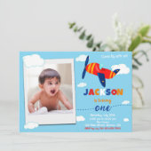 Foto vliegtuig verjaardagsuitnodiging Pilot party Kaart (Staand voorkant)