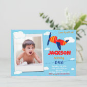 Foto vliegtuig verjaardagsuitnodiging Pilot party Kaart (Staand voorkant)