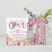 Foto Vlinder Waterverf Bloemen Eerste Verjaardag Kaart (Staand voorkant)