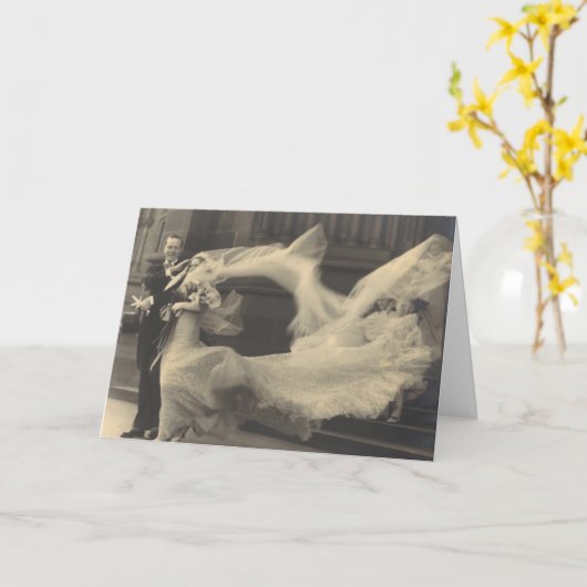  foto vloeiende jurk en sluier bruiloft Kaart (Gele Bloem)