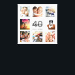 Foto voor 40e verjaardag collage wit monogram canvas afdruk<br><div class="desc">Een unieke 40e verjaardagsgeschenk of -hoed, die haar leven viert met een collage van 8 van je foto's. Voeg afbeeldingen van haar familie, vrienden, huisdieren, hobbies of droomreisbestemming toe. Pas een naam, leeftijd 40 en een datum aan en voeg deze toe. Grijze en zwarte gekleurde letters. Een witte achtergrond. Dit...</div>