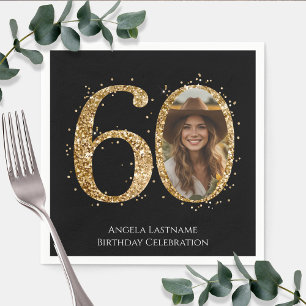 Foto voor 60e verjaardag met gouden glitter voor v servet