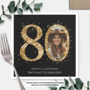 Foto voor 80ste verjaardag met gouden glitter voor servet