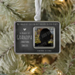 Foto voor altijd in ons hart Chalkboard Verzilverd Omlijst Ornament<br><div class="desc">Alle tekst kan worden aangepast. Fotoversiering. Niet langer aan onze kant,  maar voor altijd in ons hart,  herdenken foto's. Achtergrondontwerp van het bord.</div>