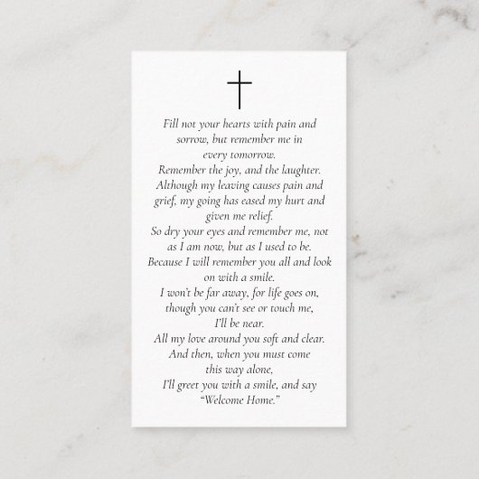 Foto voor altijd in onze harten begrafenis gebed K Visitekaartje (Achterkant)