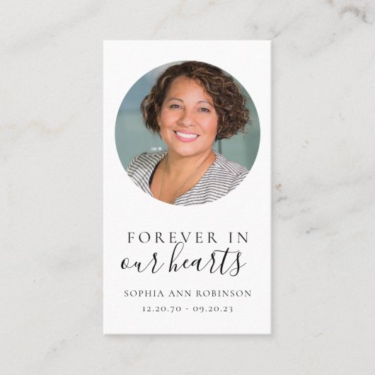 Foto voor altijd in onze harten begrafenis gebed K Visitekaartje (Voorkant)