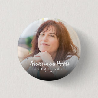 Foto voor altijd in onze harten begrafenis ronde button 3,2 cm