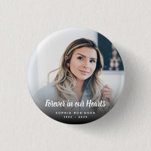 Foto voor altijd in onze harten rouwherinnering ronde button 3,2 cm