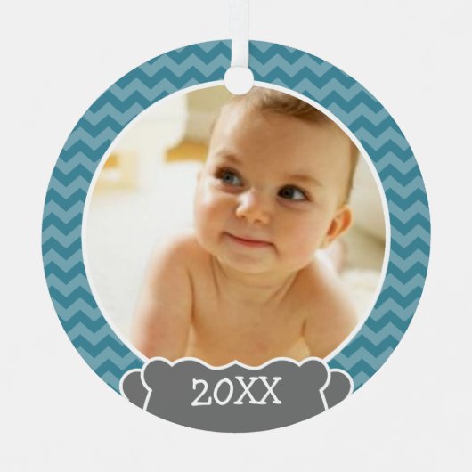 Foto voor Babys First Kerstmis - blauwe chevrons g Metalen Ornament (Voorkant)