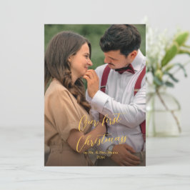 Foto voor de eerste kerstfoto van Chic Script Name Feestdagenkaart