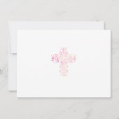 Foto voor eerste communiqué met roze flessenkruis bedankkaart (Achterkant)