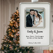 Foto voor eerste kerstfeest verzilverd omlijst ornament