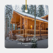 Foto voor eerste kerstkerst Nieuw-Home White scrip Keramisch Ornament (Achterkant)