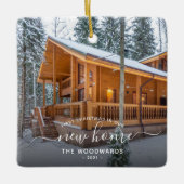 Foto voor eerste kerstkerst Nieuw-Home White scrip Keramisch Ornament (Voorkant)