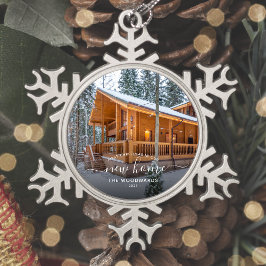 Foto voor eerste kerstkerst Nieuw-Home White scrip Tin Sneeuwvlok Ornament