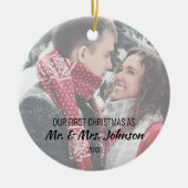 Foto voor eerste kerstmis als Mr & Mrs. Keramisch Ornament (Voorkant)