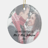 Foto voor eerste kerstmis als Mr & Mrs. Keramisch Ornament (Links)
