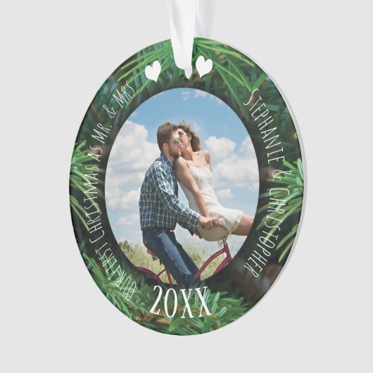 Foto voor eerste kerstmis als Mr & Mrs Pas getrouw Ornament (voorkant)