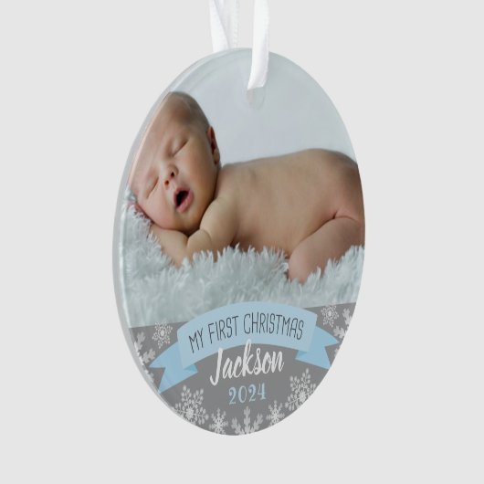 Foto voor eerste kerstmis: Blue Baby Boy Ornament (voorkant)