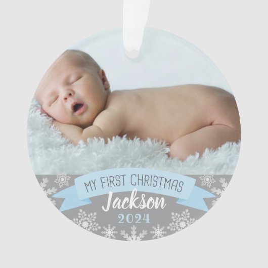 Foto voor eerste kerstmis: Blue Baby Boy Ornament (voorkant)