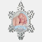 Foto voor eerste kerstmis: Blue Baby Boy Tin Sneeuwvlok Ornament (Rechts)