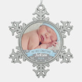 Foto voor eerste kerstmis: Blue Baby Boy Tin Sneeuwvlok Ornament (Voorkant)