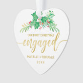 Foto voor eerste kerstmis met Holly Gold Script Ornament (voorkant)