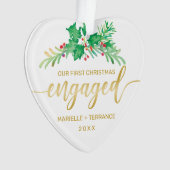 Foto voor eerste kerstmis met Holly Gold Script Ornament (voorkant)