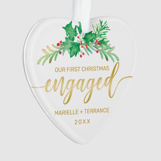 Foto voor eerste kerstmis met Holly Gold Script Ornament (voorkant)