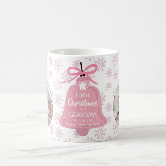Foto voor eerste kerstmis: oma bell roze snowflake koffiemok (Center)