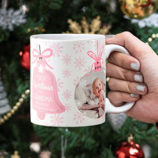 Foto voor eerste kerstmis: oma bell roze snowflake koffiemok