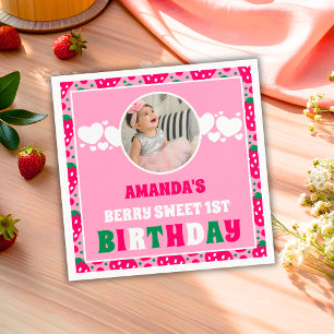 Foto voor eerste verjaardagsfeestje met aardbei servet