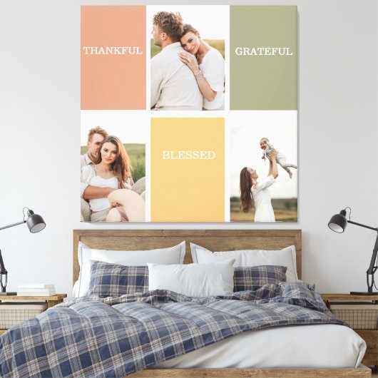 Foto voor familiekollage | Dankful Blessed Gratefu Canvas Afdruk (Insitu (Slaapkamer))