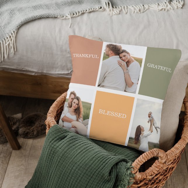 Foto voor familiekollage | Dankful Blessed Gratefu Kussen (Creator heeft geüpload)