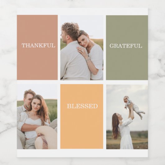 Foto voor familiekollage | Dankful Blessed Gratefu Wijn Etiket (Enkel label)