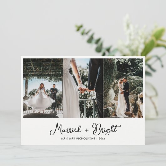 Foto voor gehuwd en helder eerste kerstfeestmaal feestdagenkaart (Staand voorkant)