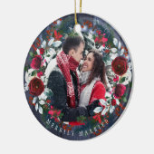 Foto voor het eerst Kerstmis als Mr en Mrs. rustic Keramisch Ornament (Links)